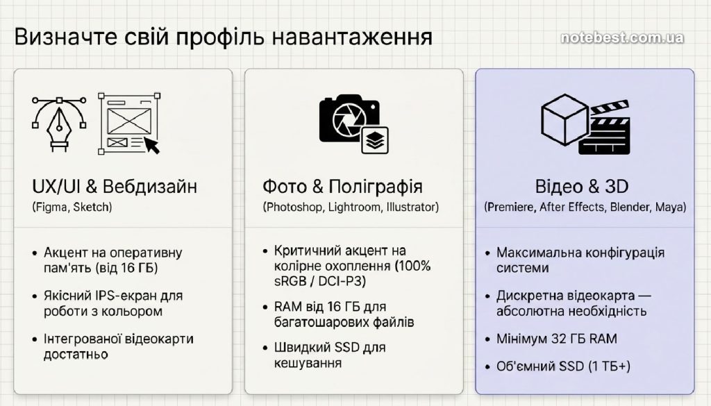 Мінімальні характеристики ноутбука для дизайнера в залежності від викоритовуваних програм